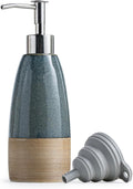 12 oz Dish Soap Dispenser with 2 Pumps, Ceramic Hand Soap Bottle for Shampoo, Body Wash, Lotion, Liquid Dispenser for Kitchen Countertop with Silicone Funnel, Blue