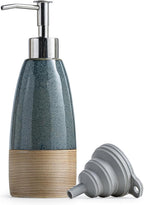 12 oz Dish Soap Dispenser with 2 Pumps, Ceramic Hand Soap Bottle for Shampoo, Body Wash, Lotion, Liquid Dispenser for Kitchen Countertop with Silicone Funnel, Blue