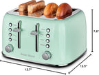 Toaster 4 Slice Retro Stainless Steel with Extra Wide Slots Bagel, Defrost, Reheat Function, Dual Independent Control Panel, Removable Crumb Tray, 6 Browning Levels, Aqua Green