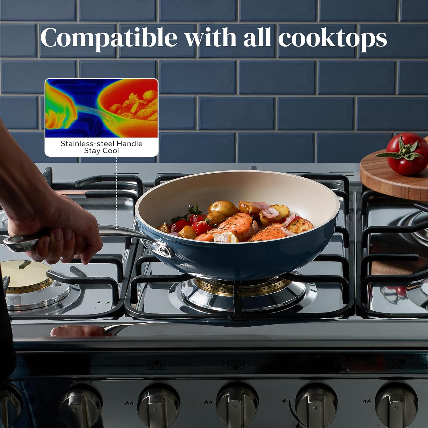 Redchef Nonstick Frying Pans Set, 4-Piece Ceramic Cookware Set, 8" 9.5" 11" Saute Pan Skillet, Non Toxic Pans for Cooking, Pots and Pans Set, PFAS & PTFE & PFOA Free, Dishwasher & Oven Safe, Blue