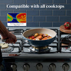 Redchef Ceramic Deep Saute Pan with Lid, Large Jumbo Cooker, 11 Inch Frying Pans Nonstick with Stay Cool Handle, Non Toxic Cooking Skillet, Kitchen, Induction Dishwasher Safe, PFOA & PFAS Free(Blue)