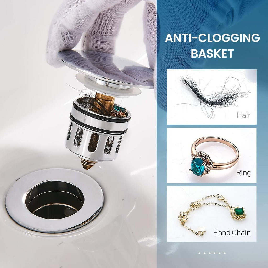 Vessel Sink Drain,Bathroom Pop-up Drain with Detachable Basket Stopper, Anti-Explosion and Anti-Clogging Drain Strainer, Sink Drain Assembly with Overflow Polished Chrome, REGALMIX RWF083H