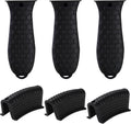 6 Pieces Silicone Hot Tool Holder Heat Resistant Potholder Cookware Handle Non Slip Rubber Pot Holders Handles Grip Covers for Cast Iron Skillet Silicone Cooking Kitchen Suits (Black)