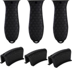 6 Pieces Silicone Hot Tool Holder Heat Resistant Potholder Cookware Handle Non Slip Rubber Pot Holders Handles Grip Covers for Cast Iron Skillet Silicone Cooking Kitchen Suits (Black)