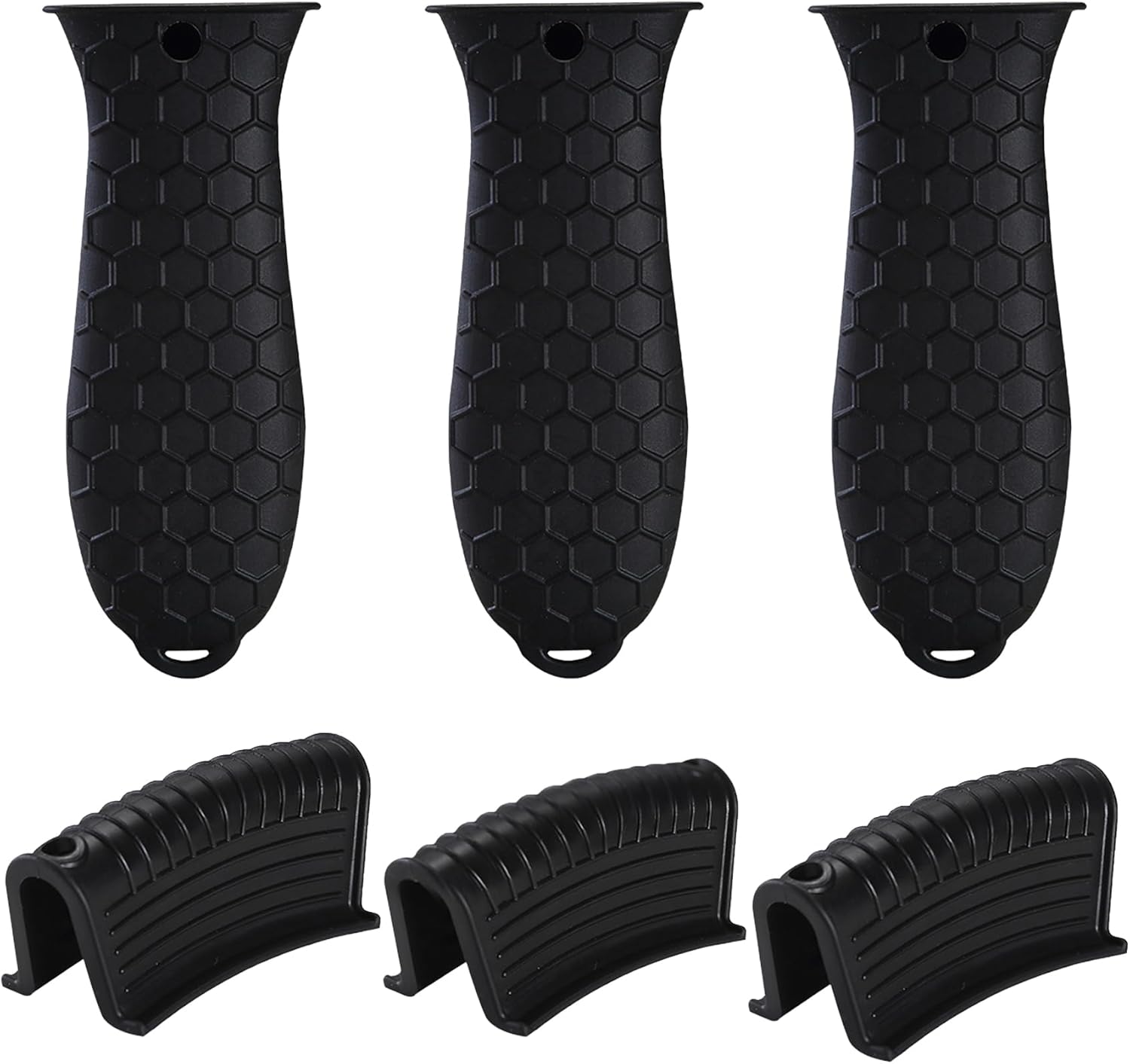 6 Pieces Silicone Hot Tool Holder Heat Resistant Potholder Cookware Handle Non Slip Rubber Pot Holders Handles Grip Covers for Cast Iron Skillet Silicone Cooking Kitchen Suits (Black)