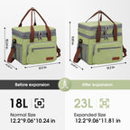 Maelstrom Lunch Bag Women,23L Insulated Lunch Box For Men Women,Expandable Double Deck Lunch Cooler Bag,Lightweight Leakproof Lunch Tote Bag With Side Tissue Pocket,Green