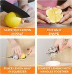 Stainless Steel Lemon Squeezer | Heavy Duty Handheld Juicer with Large Bowl | Premium Manual Citrus Press | Stainless Steel Lemon Lime Squeezer & Juicer Hand Press | Rust-Resistant, Dishwasher Safe