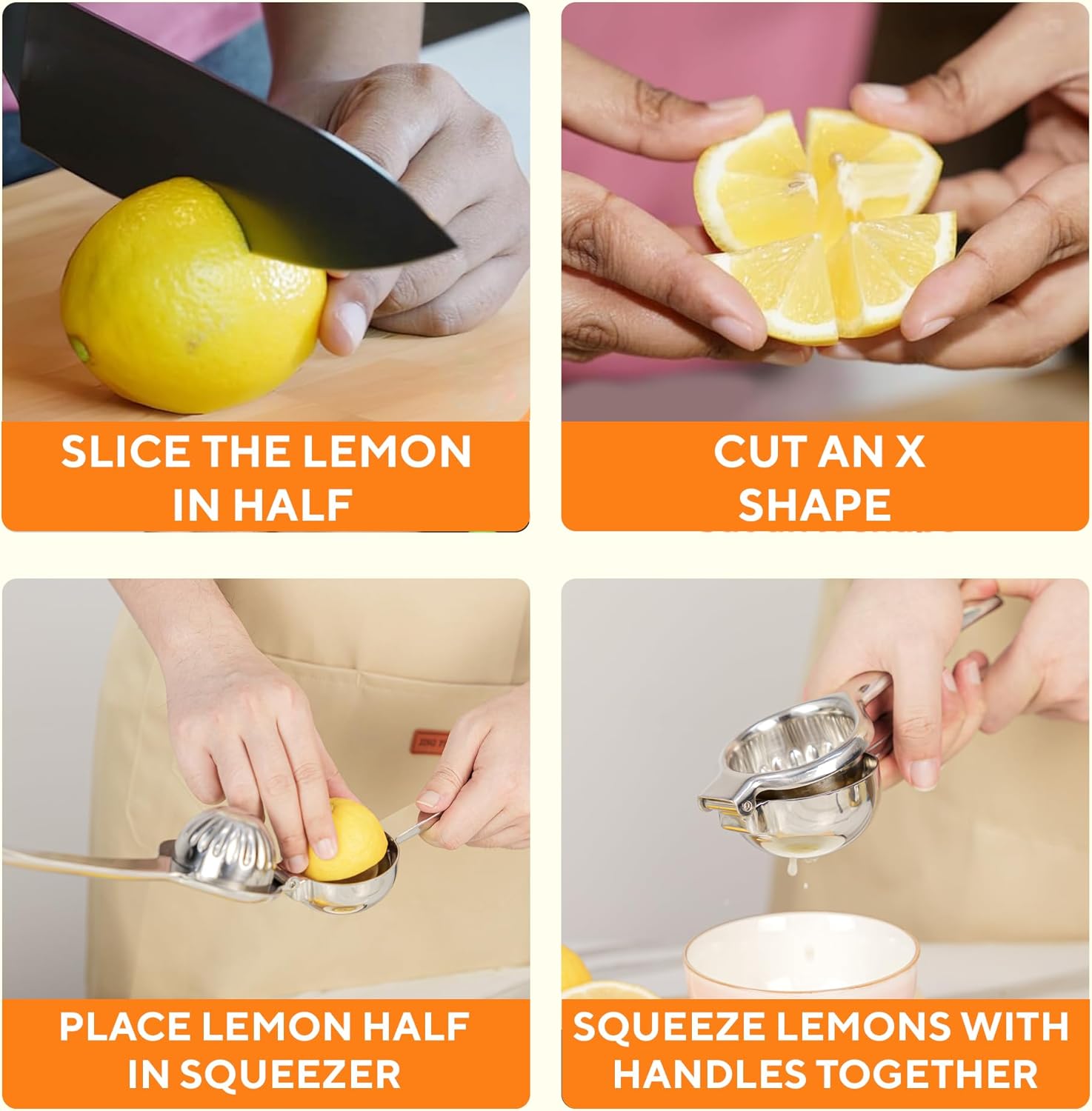 Stainless Steel Lemon Squeezer | Heavy Duty Handheld Juicer with Large Bowl | Premium Manual Citrus Press | Stainless Steel Lemon Lime Squeezer & Juicer Hand Press | Rust-Resistant, Dishwasher Safe