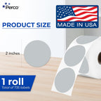 Perco Grey 2-Inch Perforated Circle Dot Thermal Sticker Labels — 735 Stickers/Roll, Direct Thermal Printer Compatible—with Permanent Adhesive for Organizing, Color Coding, Bin Labeling—Made in USA