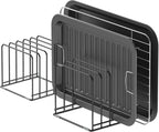 Kitchen Cabinet Organizer, Steel Cookware Holder, Divided Holder with 5 Slots for Skillets Baking Tray and Chopping Board Rack - Baking Pan Holder Storage (2 PCS)