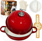 AHJ 6QT Dutch Oven For Bread Baking, Enameled Cast Iron Dutch Oven Pot with Lid, Multi-Functional Bread pan, Sourdough Baking Supplies with Proofing Basket, Cast Iron Bread Oven, Silicone Sling & Gloves.