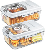 Dynta 2 Pack Bread Box for Kitchen Countertop Airtight Bread Storage Container with Lid Time Recording Plastic Bread Keeper for Homemade Bread, Toast, Loaf and Cookies