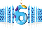 13PCS Blue Dog Paw Birthday Candles Set Cake Topper Numeral Birthday Candles for Boy Girl Dog Paw Decoration(Number 6)