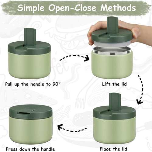 12oz Insulated Vacuum Food Jar with Buckle Lid Wide Mouth Soup Thermo for Hot Food Kids Leakproof Stainless Steel Lunch Container- Green- 1Pack