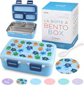 Stainless Steel Lunch Box for Baby Toddlers Boys, Mini Bento, 3 Eco Metal Portion Sections Leakproof Lid, Pre-School Daycare Lunches, Kids Spill-Proof Snack Container, 18 oz/ 550 mL Blue Cute Monster