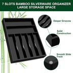 Bellsal Black Utensil Organizer 12.5 Inch Silverware Tray for Drawer Utensil Holder Cutlery Organizer Kitchen Drawer Organizer 7 Compartment Small Narrow Bamboo