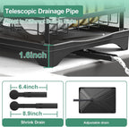 Dish Drying Rack for Kitchen Counter, Large Dish Drying Rack with Utensil Holder & Cutlery Tray, Dish Drainer with Drainboard, Black