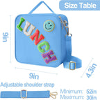 Insulated Lunch Bag With Adjustable Shoulder Strap, Nylon Preppy Lunch Box Large Insulated Lunch Bag Reusable Lunch Tote Bag with Smiley Preppy LunchBag for Girls School Travel Picnic (Dark blue)