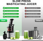 Ventray Cold Press Juicer, Slow Juicer Machine with 3-inch Large Feed Chute for Whole Fruits & Vegetables, 240W Electric Masticating Juice Extractor, High Juice Yield, Easy to Clean