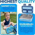 Stainless Steel Lunch Box for Baby Toddlers Boys, Mini Bento, 3 Eco Metal Portion Sections Leakproof Lid, Pre-School Daycare Lunches, Kids Spill-Proof Snack Container, 18 oz/ 550 mL Blue Cute Monster