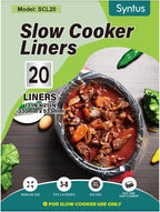 Syntus Slow Cooker Liners, 20 Count Cooking Bags Large Size Disposable Pot Liners Plastic Bags, Fit 3QT to 8QT for Slow Cooker Cooking Trays, 13"x 21", 20 Liners