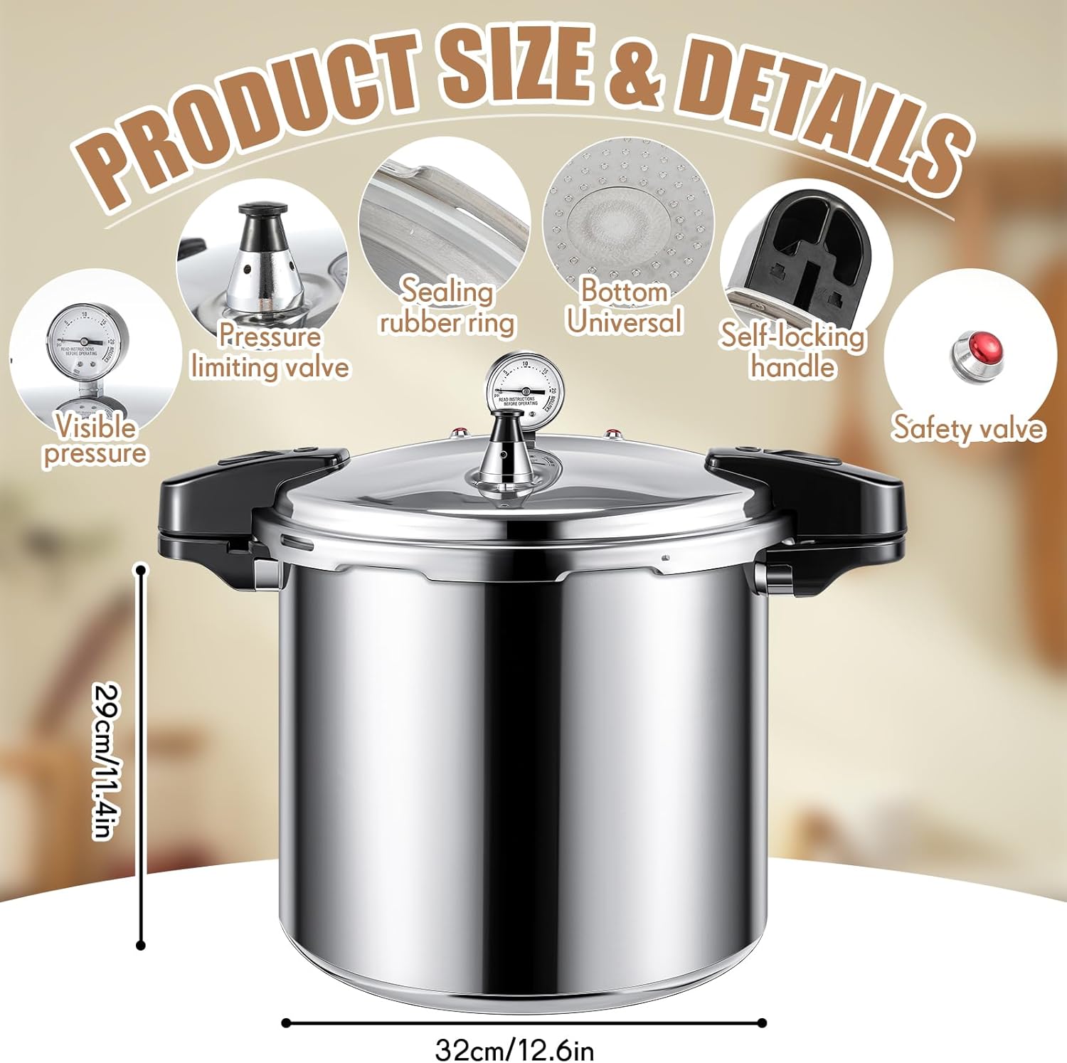 24qt Pressure Cooker for Canning Pressure Canner Supplies Kit, 6 Canning Supplies with Pressure Panner Stainless Steel Steam Rack Gauge for Canning, Silver