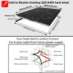 Karinear Drop-in 4 Burner Electric Cooktop 24 Inch Radiant Cooktop, Electric Stove Top with Residual Heat Indicator, Child Safety Lock, Timer, 220-240V, 6000W, Hard Wire(No Plug)