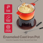 Swissmar Sierra Cast Iron Fondue Set, 1.6 Quart / 1.6 Liter – Perfect for Meat, Cheese, & Chocolate Fondues – Ideal for Family Bonding & Hosting Gifts - 12-Pieces, Gradient Orange