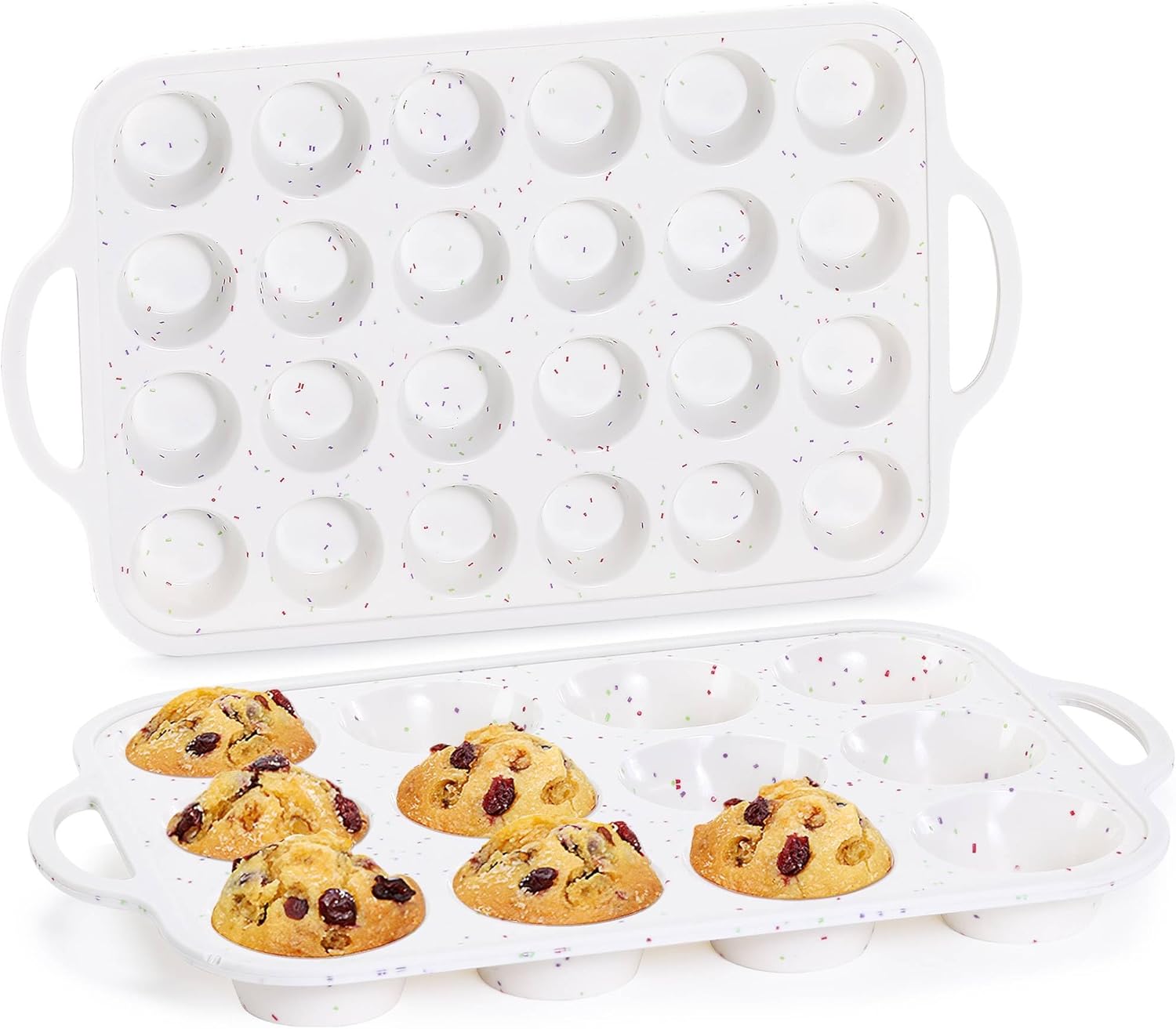 Silicone Muffin Pans for Baking, Metal Reinforced Frame Regular 12 Cups & Mini 24 Cups Cupcake Pan Set Nonstick Muffin Pan for Homemade Baking Easy to Handle