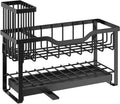 2-Tier Sponge Holder for Kitchen Sink, Caddy Organizer with High Brush Holder, Durable & Rustproof Kitchen Sink Accessories (Black)
