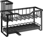 2-Tier Sponge Holder for Kitchen Sink, Caddy Organizer with High Brush Holder, Durable & Rustproof Kitchen Sink Accessories (Black)