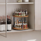 HOOBRO Lazy Susan Organizer Spice Rack, 2-Tier Height Adjustable Rotating Lazy Turntable Spice Organizer, for Kitchen Countertop and Cabinet, Rustic Brown BF05TL01