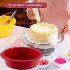 Nalchios 8 inch Silicone Round Cake Pans Set of 3, Non-stick Easy Releasing Mini Pans, Flexible BPA Free Silicone Baking Mold Pans for Layer, Mini, Pizza, Cheese, Chocolate Cake