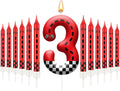 13PCS Racing Car Theme Birthday Candle Set with Checkered Flag Design - Durable Cake Topper for Race Car Party Decorations, Kids Birthday Supplies - Number 3 Candle for Racing-Themed Celebrations