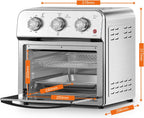 PlumChef 13 Quart 4 Slices Air Fryer Convection Toaster Oven, 1500W, Multifunction Oven for Roast, Bake, Grill, Broil, Toast（stainless steel）