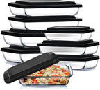 Nestl 8-Pack Glass Baking Dishes for Oven, Glass Food Storage Containers with Lids, Leakproof Casserole Dishes for Oven with Lid, Cooking, Microwave Oven Freezer Safe Bakeware, 9x13 Lasagna Pan Black