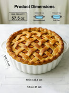 10×2in Deep Ceramic Pie Pan with Handles for Pie Quiche Tart Baking. Easy to grip, Lead-Free. Casserole Lasagna Dish for Thanksgiving Christmas Wedding Gift. Microwave, Dishwasher, Oven Safe