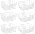 Redrubbit Wire Storage Baskets, Large Farmhouse Metal Freezer Basket Storage Organizer Bins with Handles for Kitchen Cabinets, Pantry, Closets, Bedrooms, Bathrooms, Set of 6, White