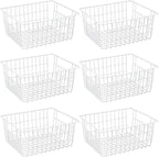 Redrubbit Wire Storage Baskets, Large Farmhouse Metal Freezer Basket Storage Organizer Bins with Handles for Kitchen Cabinets, Pantry, Closets, Bedrooms, Bathrooms, Set of 6, White