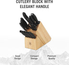 Victorinox Swiss Classic Knife Block - Kitchen Knife Set with Block for Home Essentials - Includes Chef's Knife, Santoku Knife & More - Black Handles, 15-Piece Set