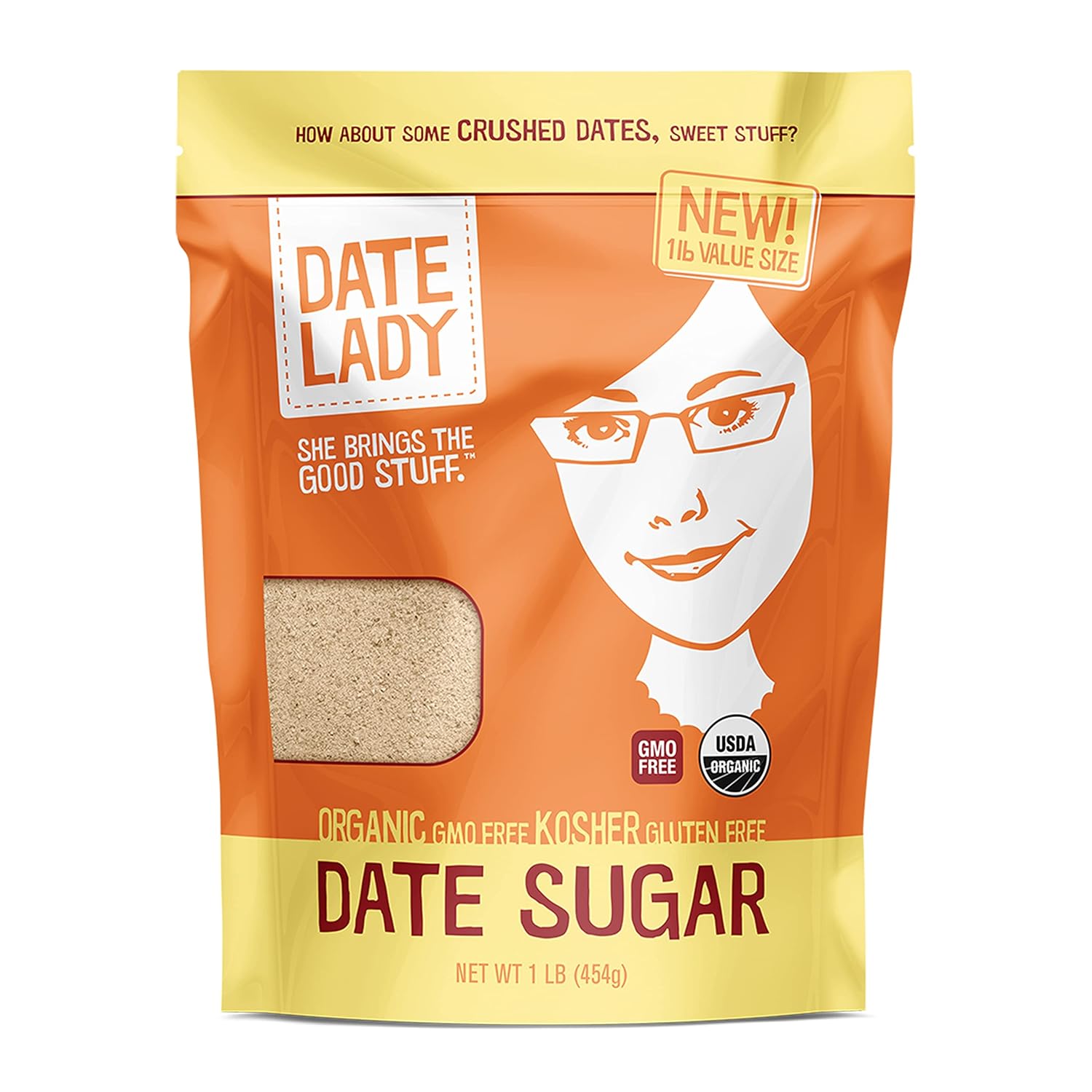 Date Lady Organic Date Sugar, 1 lb | Vegan, Paleo, Gluten Free & Kosher | Alternative Sweetener for Baking | Will Not Dissolve in Coffee (1 Bag)