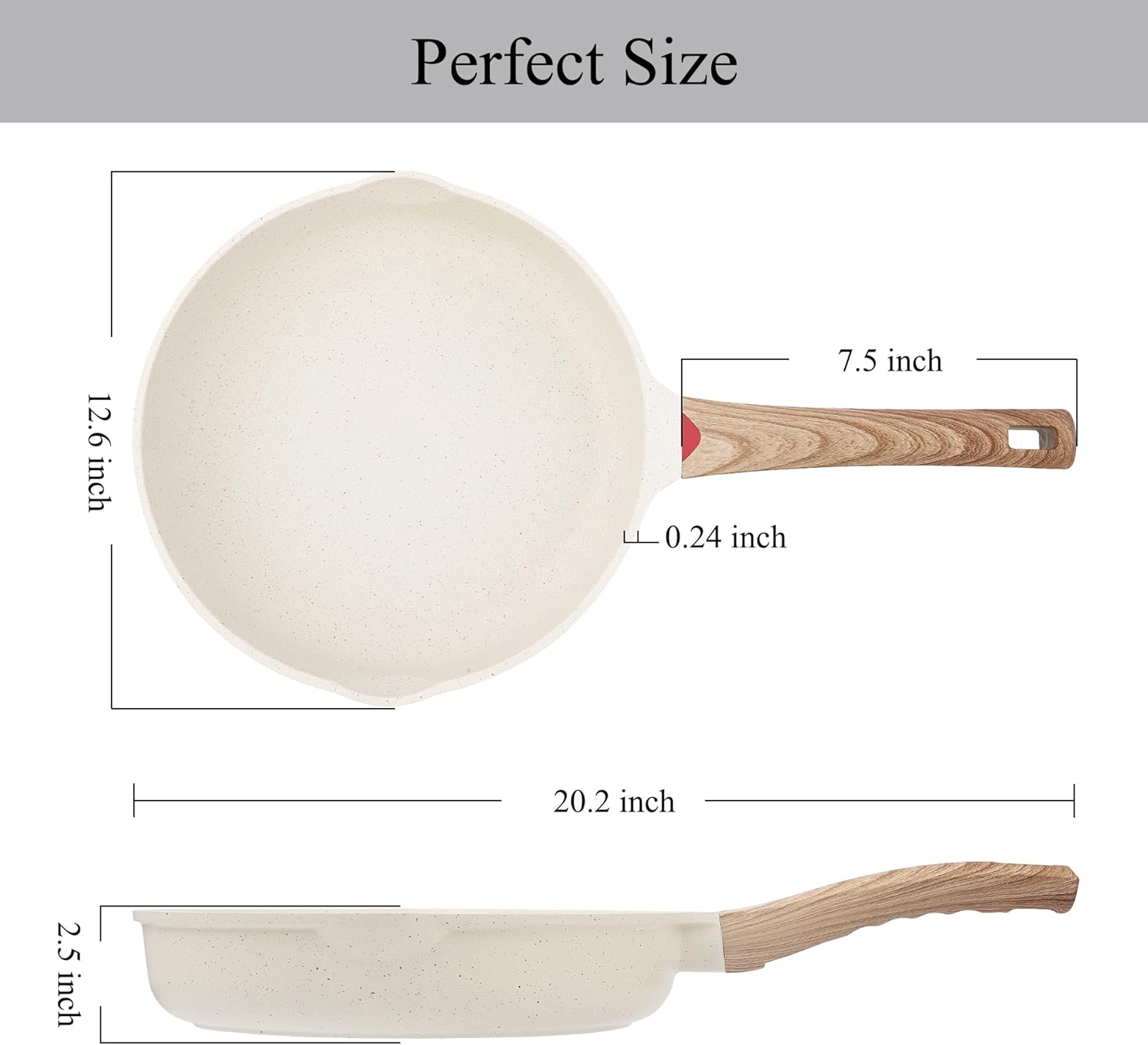 Vinchef Nonstick Frying Pan Anti Scratch,12.5 Inch Skillet Cast Aluminum Cookware, Induction Compatible White