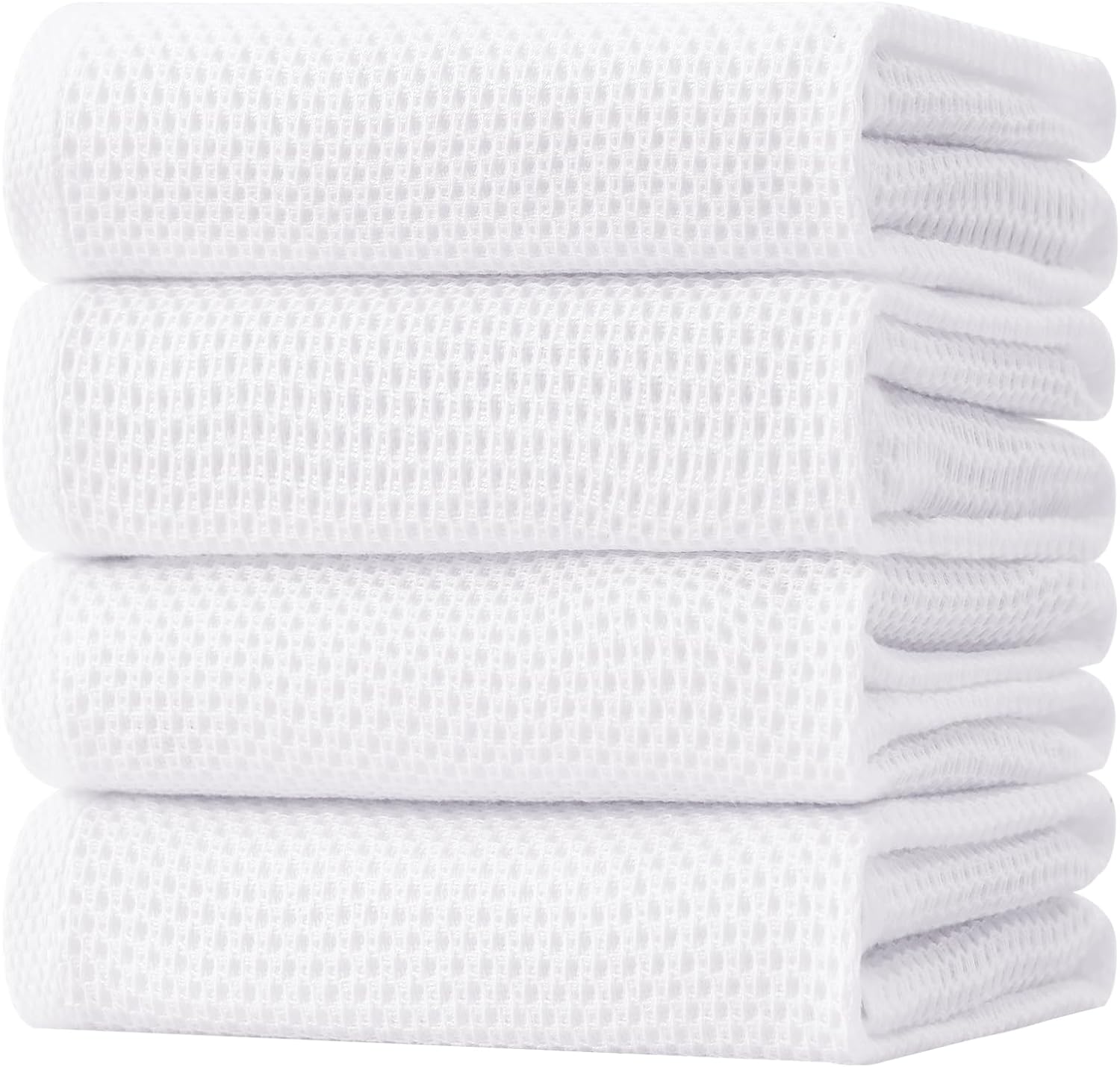 Homaxy 100% Cotton Oversized Waffle Weave Kitchen Dish Towels, Ultra Soft Absorbent Quick Drying Cleaning Towel, 20 x 28 Inches, 4-Pack, White