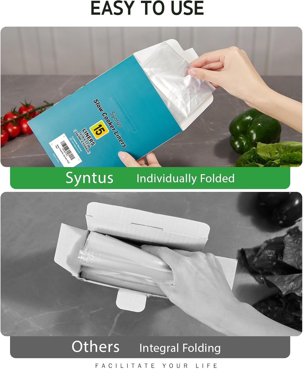 Syntus Slow Cooker Liners, 15 Count Cooking Bags Extra Large Size Disposable Pot Liners Plastic Bags, Fit 6QT to 10QT for Slow Cooker Cooking Trays, 14"x 22", 15 Liners