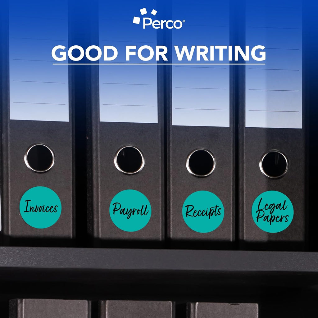 Perco Teal 3-Inch Round Circle Dot Sticker Labels - Multi-Roll Pack (3 Rolls, 500 Labels Each) - Permanent Adhesive, Vibrant Colors, Strong Hold - Perforated for Easy Use - Made in USA