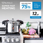 Buffalo 12 Quart Pressure Cooker Stainless Steel - Large Canning Pot with Lid for Home, Commercial Use - Easy to Clean Induction Stove Top Pressure Canner, Can Cooker - SG Certificate QCP412