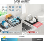 GSlife Large 2-in-1 Dish Drying Rack Set - Expandable Stainless Steel Dish Racks for Kitchen Counter & Sink, Full Size Dish Drainer with Absorbent Drying Mat Cup Holder, 16.5"-21.5" L x 15" W, Silver