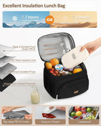 Lunch Box for Man Women, Insulated Lunch Bag Cooler Bag Leakproof Lunchbox Lunch Tote Bags with Removable Strap for Work School Picnic Travel (Black/12L