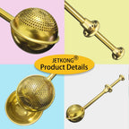 JETKONG Powdered Sugar Shaker Duster Flour Dispenser Shaker with 18/8 Stainless Steel Spring-operated Handle for Sugar Flour and Spices (Gold)