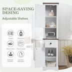 JOMEED Tall Bathroom Storage Cabinet, 68" Farmhouse Linen Tower with Adjustable Shelves & Drawer, Rustic Narrow Storage Cabinet for Bathroom